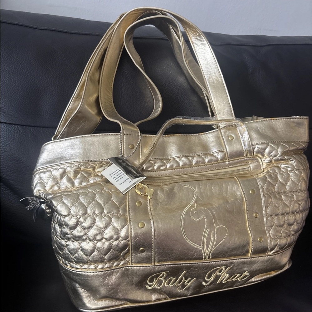 NWT Vintage Y2K Baby Phat Gold Shoulder Bag Hobo Purse W Clutch And Clear Pouch